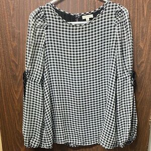 Max Studio Gingham Blouse in Black and White